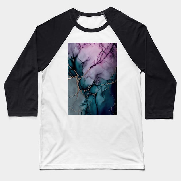 Violet Night - Abstract Alcohol Ink Resin Art Baseball T-Shirt by inkvestor